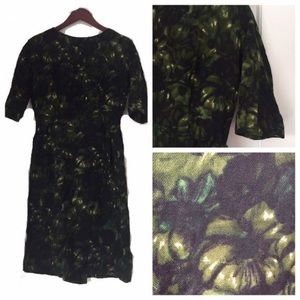 Vintage 60s Green Floral 3/4 Sleeve Dress Size M
